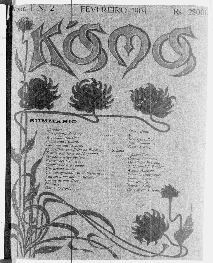 Capa original de Kosmos, edição 02 de 1904. Acervo da Fundação Biblioteca Nacional, Brasil / Wikimedia Commons